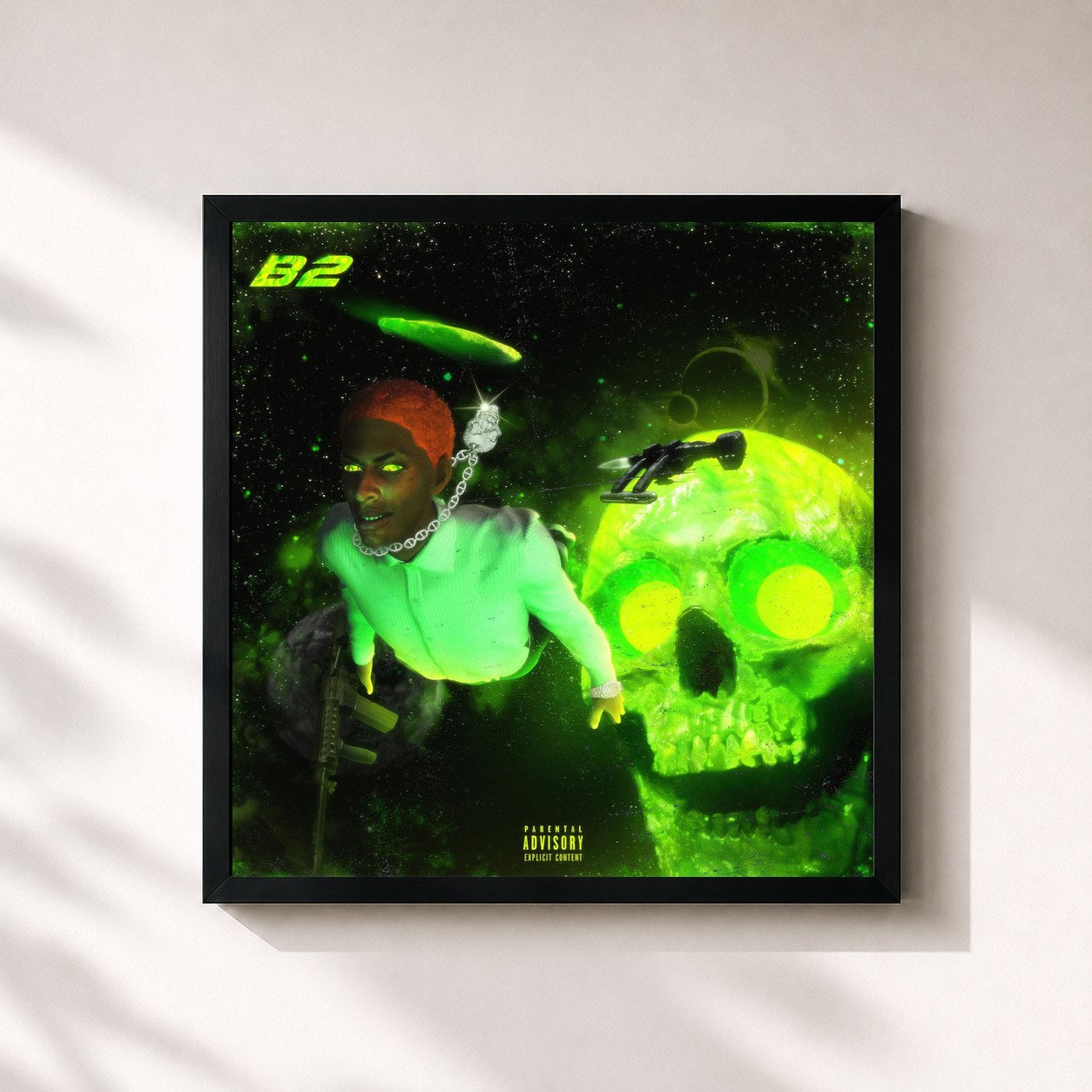 #noir Tableau carré de l'album Bawskee 2 de Comethazine, cadre noir 32x32 cm