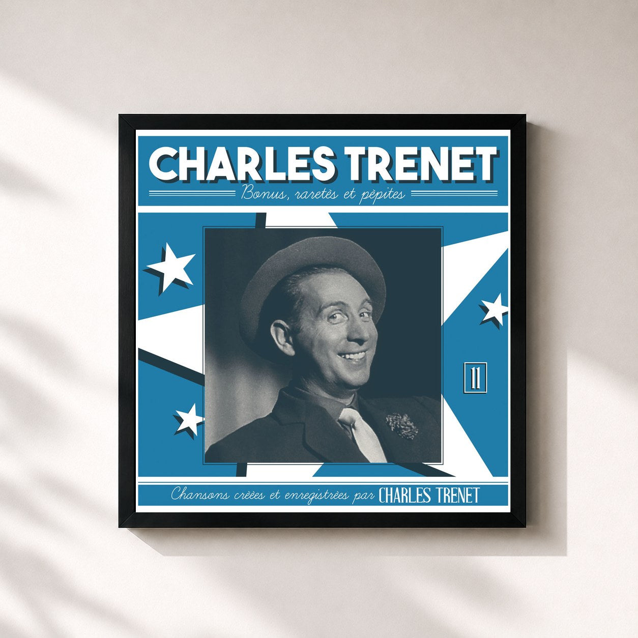 #noir Tableau carré de l'album Bonus, raretés et pépites (Remasterisé en 2017) de Charles Trenet, cadre noir 32x32 cm