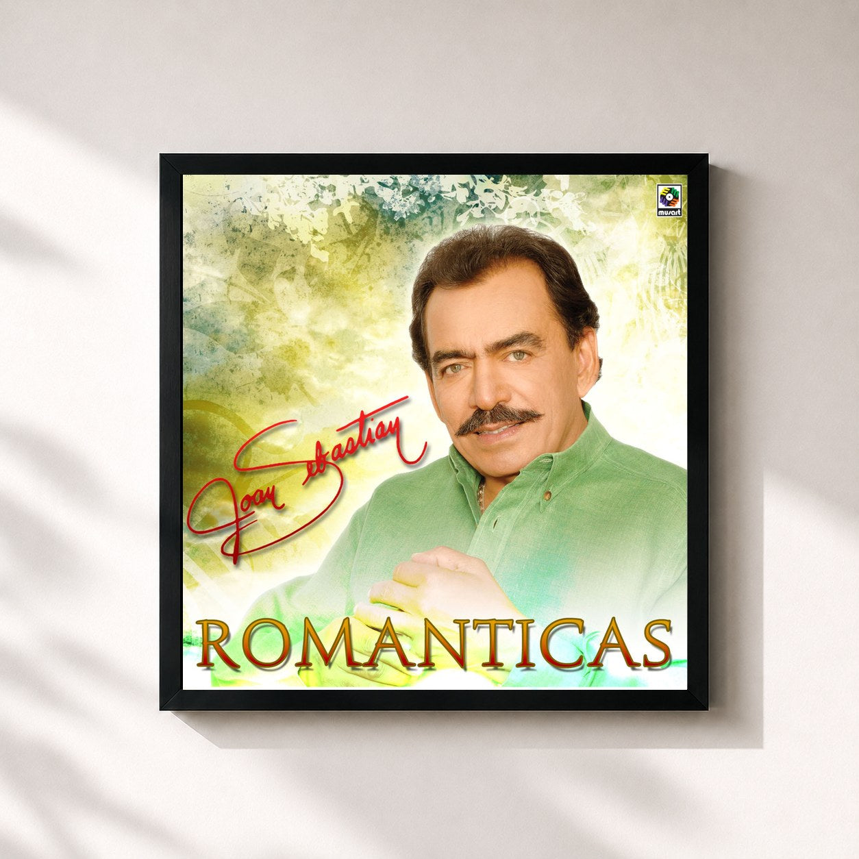 #noir Tableau carré de l'album Románticas de Joan Sebastian, cadre noir 32x32 cm