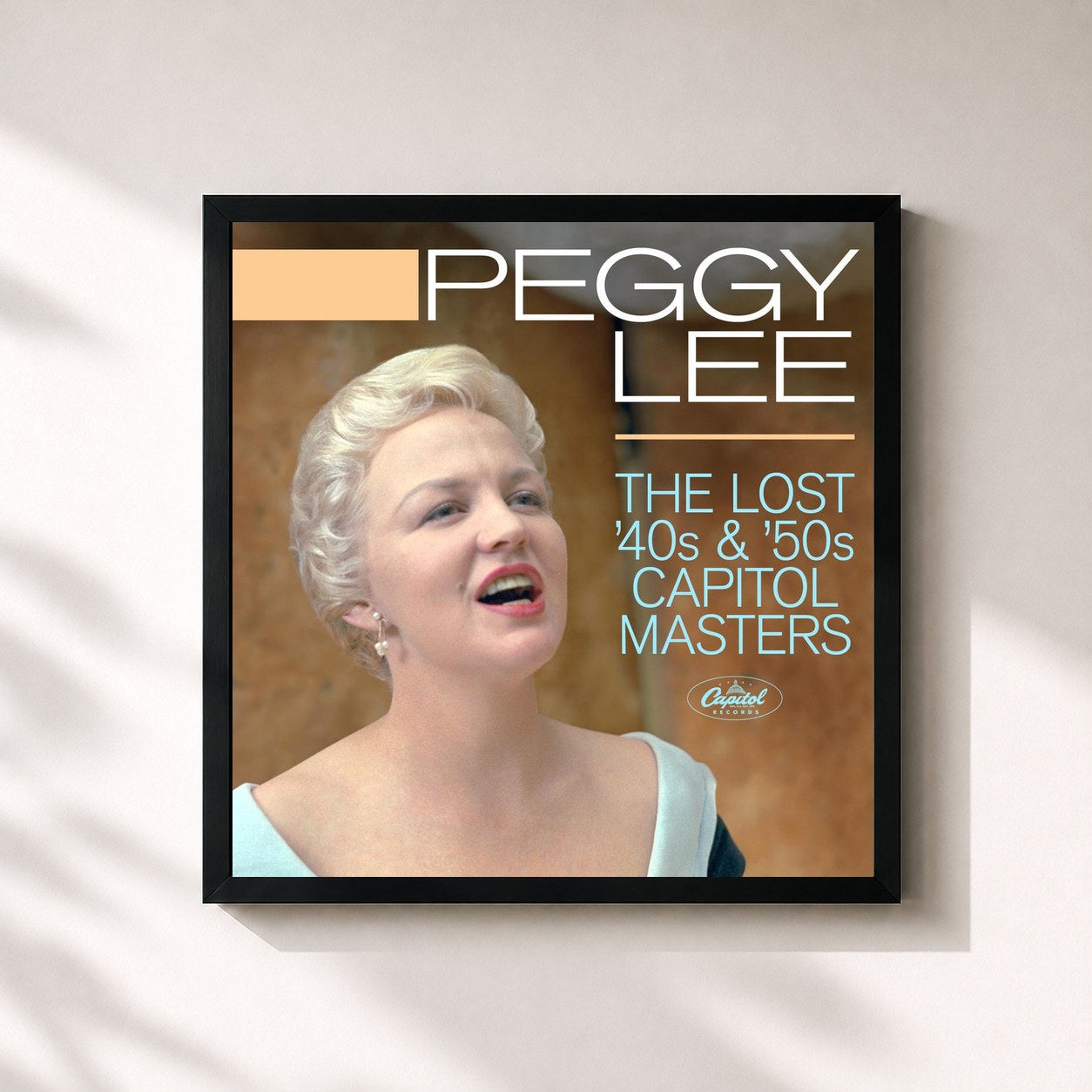 #noir Tableau carré de l'album The Lost 40s & '50s Capitol Masters de Peggy Lee, cadre noir 32x32 cm