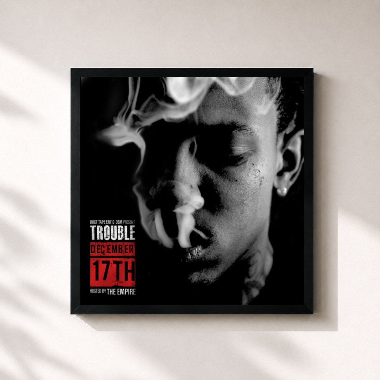 #noir Tableau carré de l'album December 17th de Trouble, cadre noir 32x32 cm