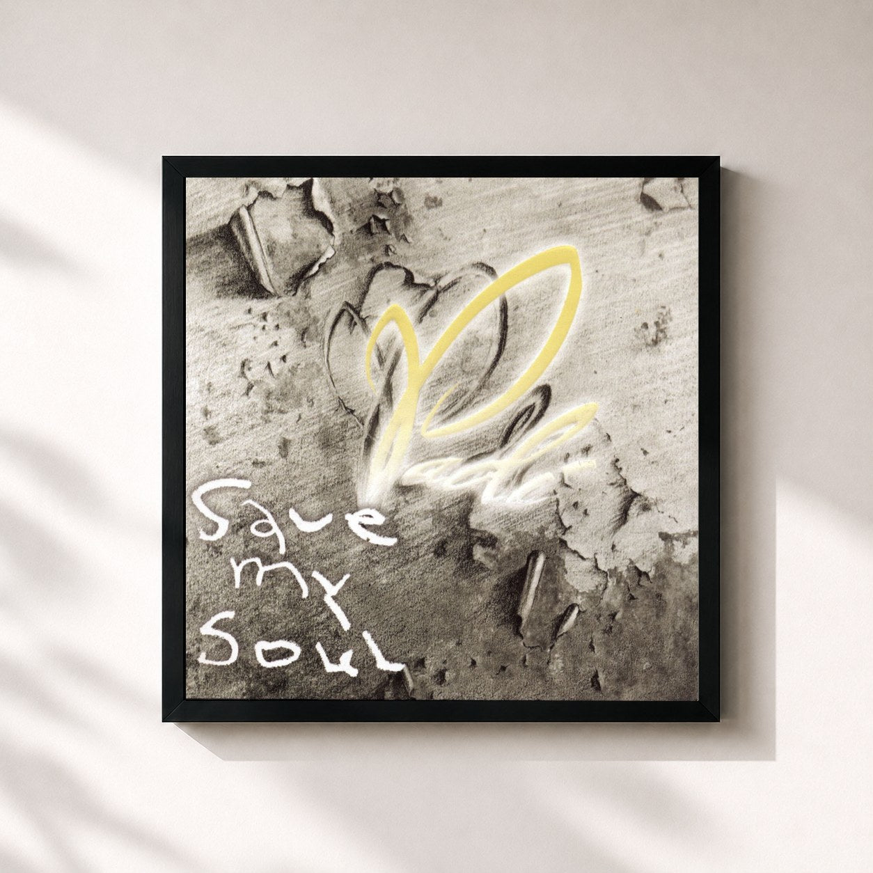 #noir Tableau carré de l'album Save My Soul de Padi, cadre noir 32x32 cm