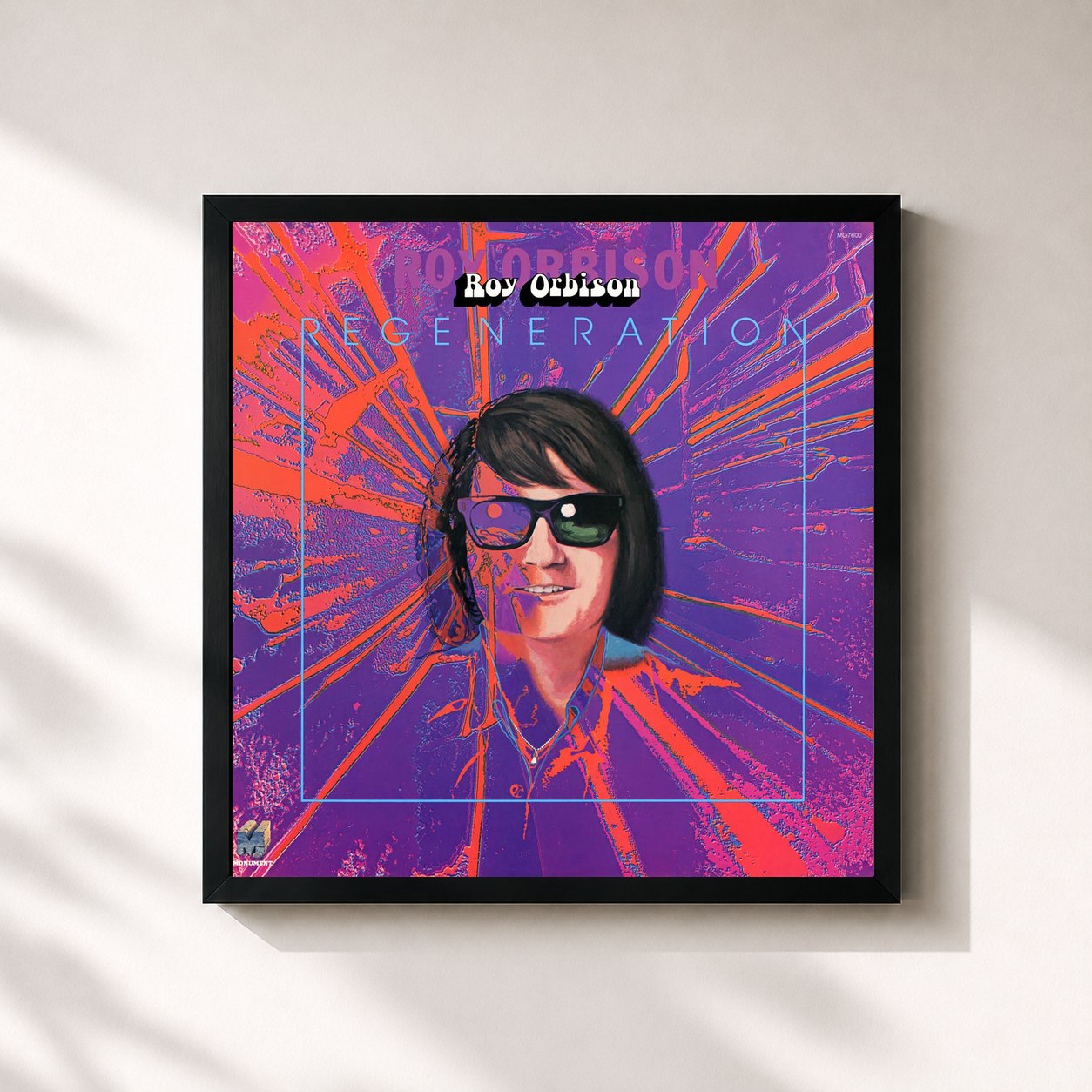 #noir Tableau carré de l'album Regeneration de Roy Orbison, cadre noir 32x32 cm