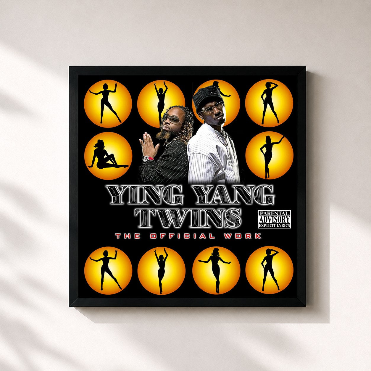 #noir Tableau carré de l'album The Official Work de Ying Yang Twins, cadre noir 32x32 cm