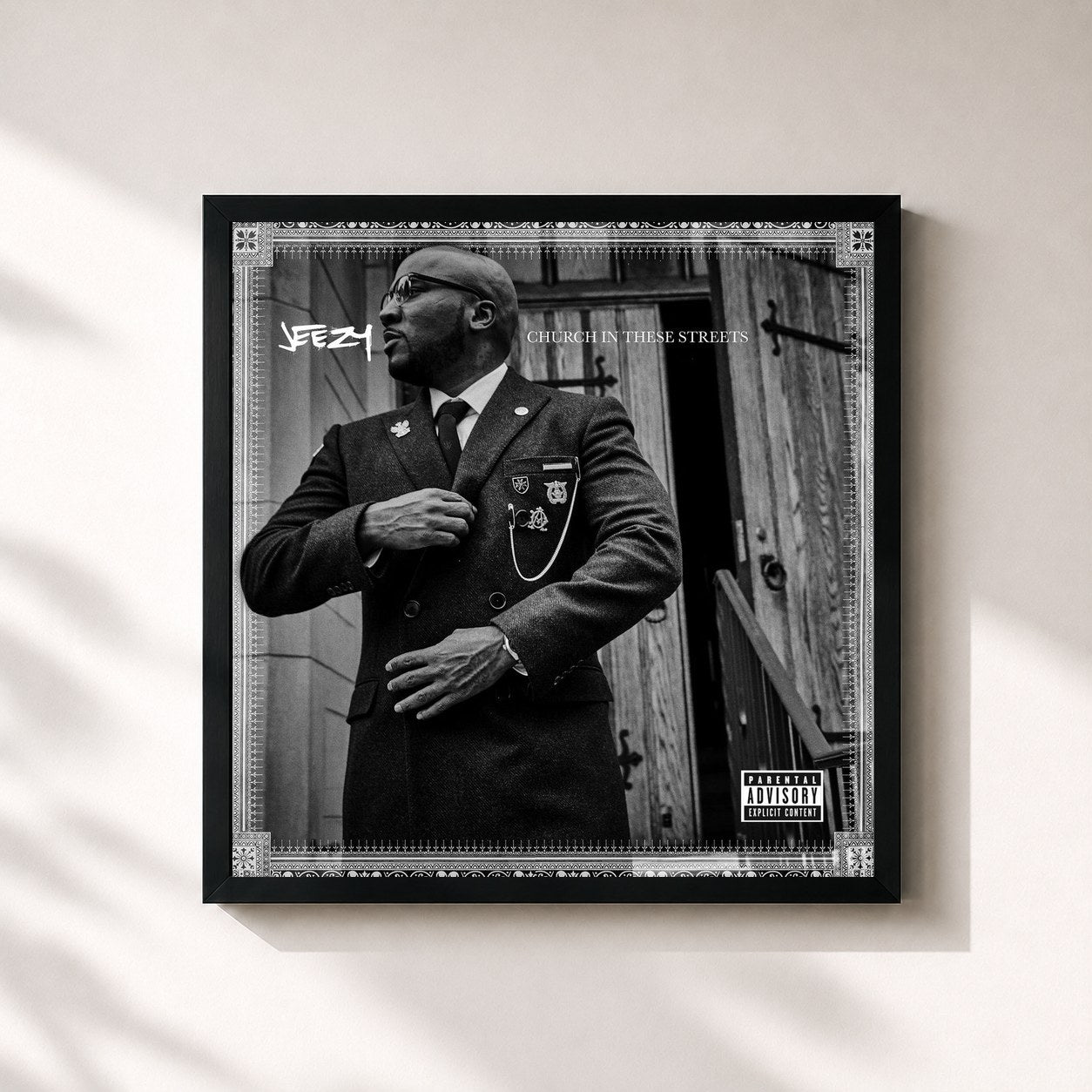 #noir Tableau carré de l'album Church In These Streets de Jeezy, cadre noir 32x32 cm