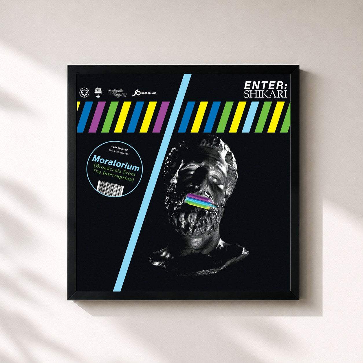 #noir Tableau carré de l'album Moratorium (Broadcasts From The Interruption) de Enter Shikari, cadre noir 32x32 cm