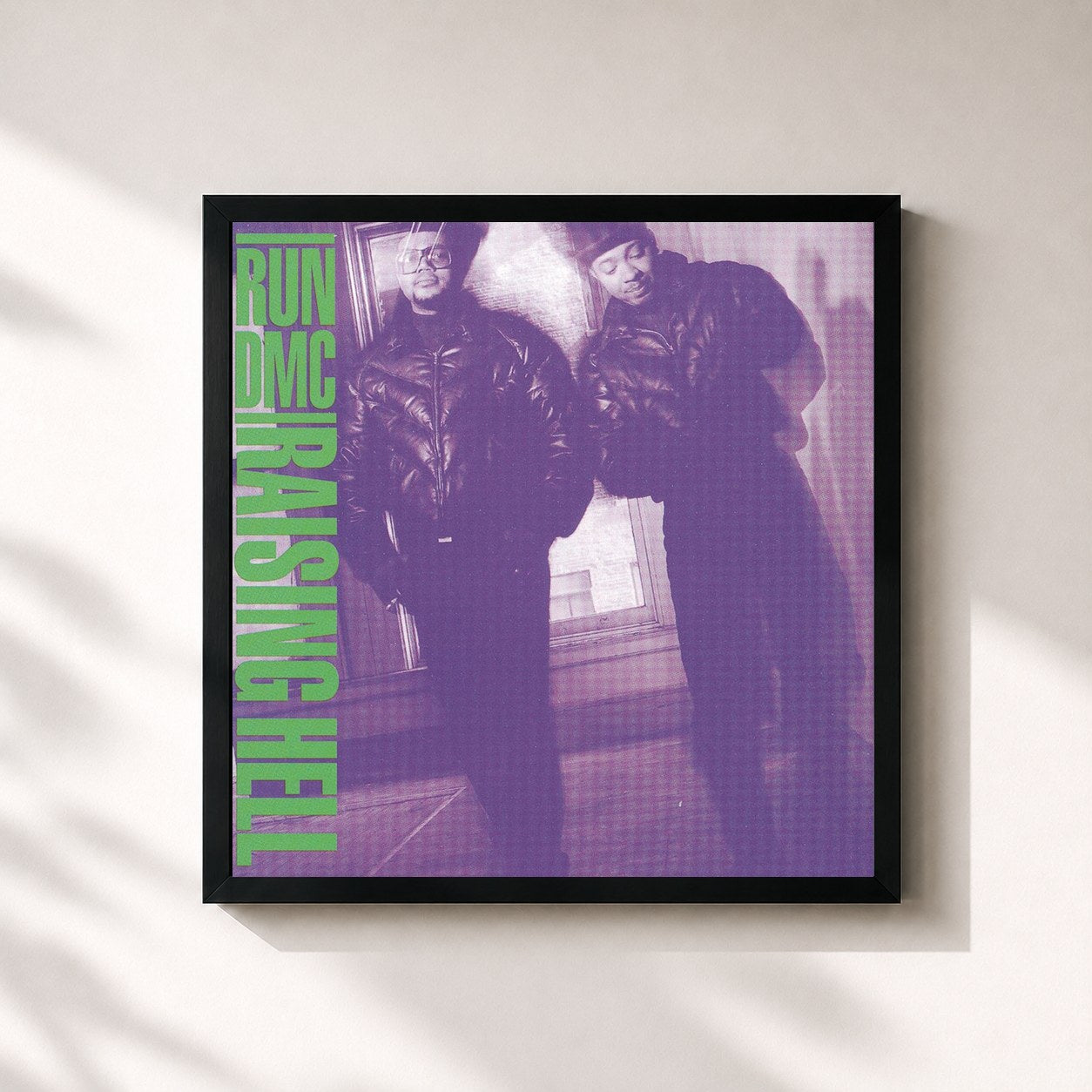 #noir Tableau carré de l'album Raising Hell de Run-DMC, cadre noir 32x32 cm