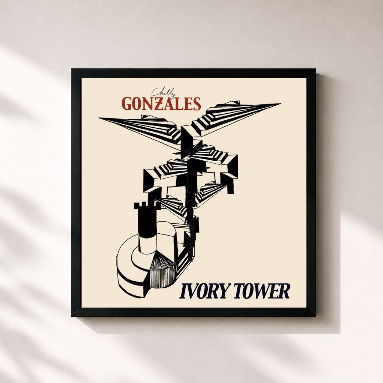 #noir Tableau carré de l'album Ivory Tower de Chilly Gonzales, cadre noir 32x32 cm