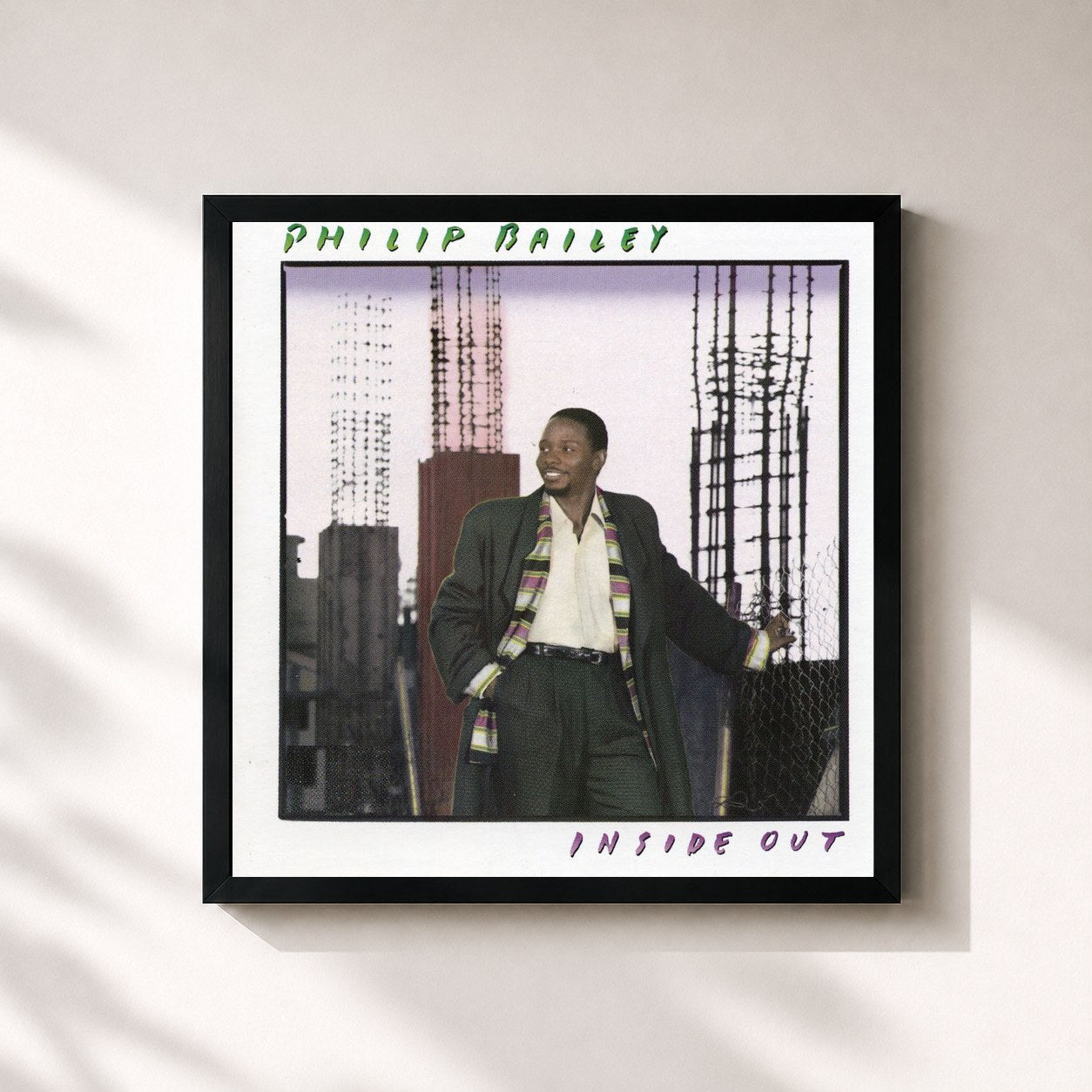 #noir Tableau carré de l'album Inside Out de Philip Bailey, cadre noir 32x32 cm
