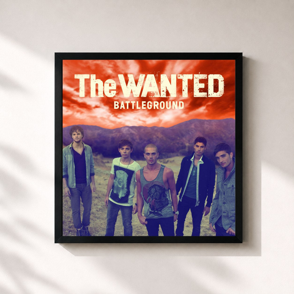 #noir Tableau carré de l'album Battleground de The Wanted, cadre noir 32x32 cm