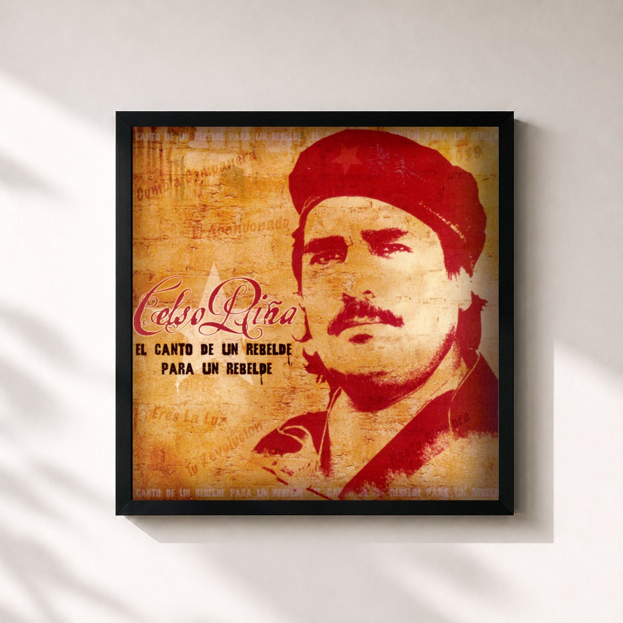#noir Tableau carré de l'album El Canto De Un Rebelde Para Un de Celso Piña, cadre noir 32x32 cm