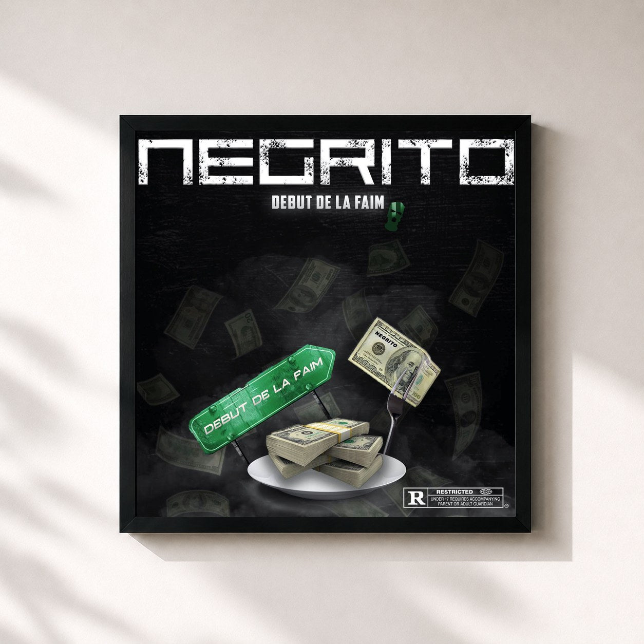 #noir Tableau carré de l'album Début de la faim de Negrito, cadre noir 32x32 cm