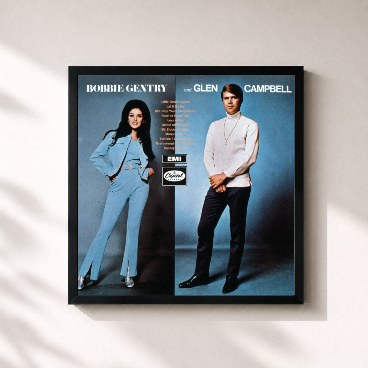 #noir Tableau carré de l'album Bobbie Gentry And Glen Campbell de Bobbie Gentry, cadre noir 32x32 cm