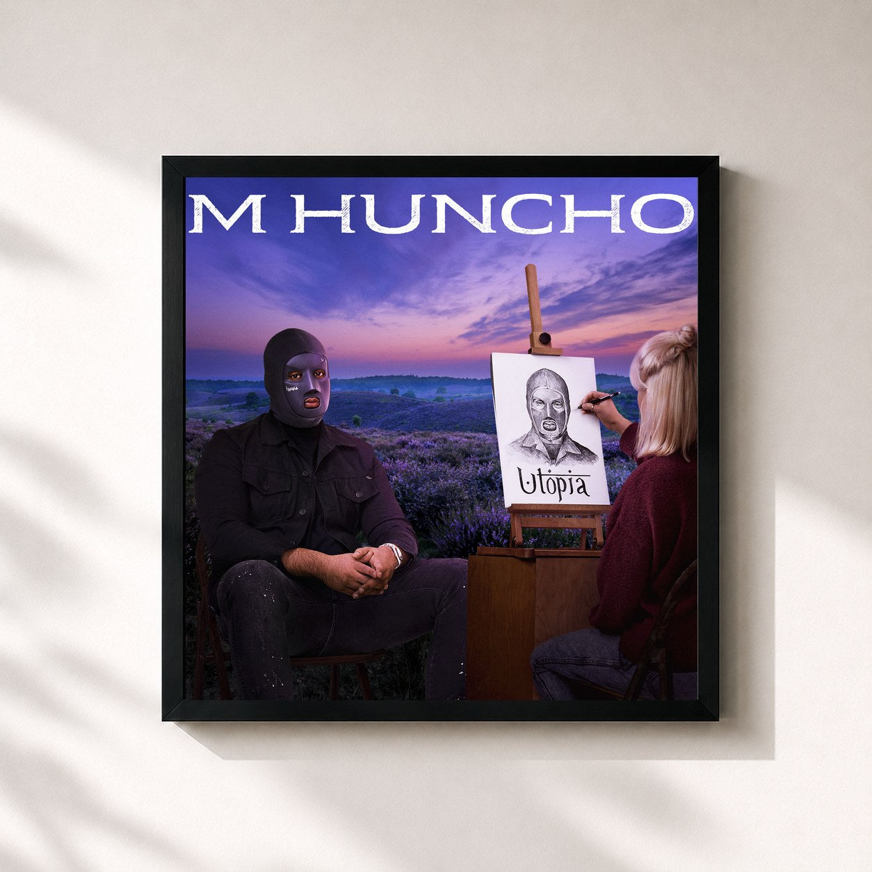 #noir Tableau carré de l'album Utopia de M Huncho, cadre noir 32x32 cm