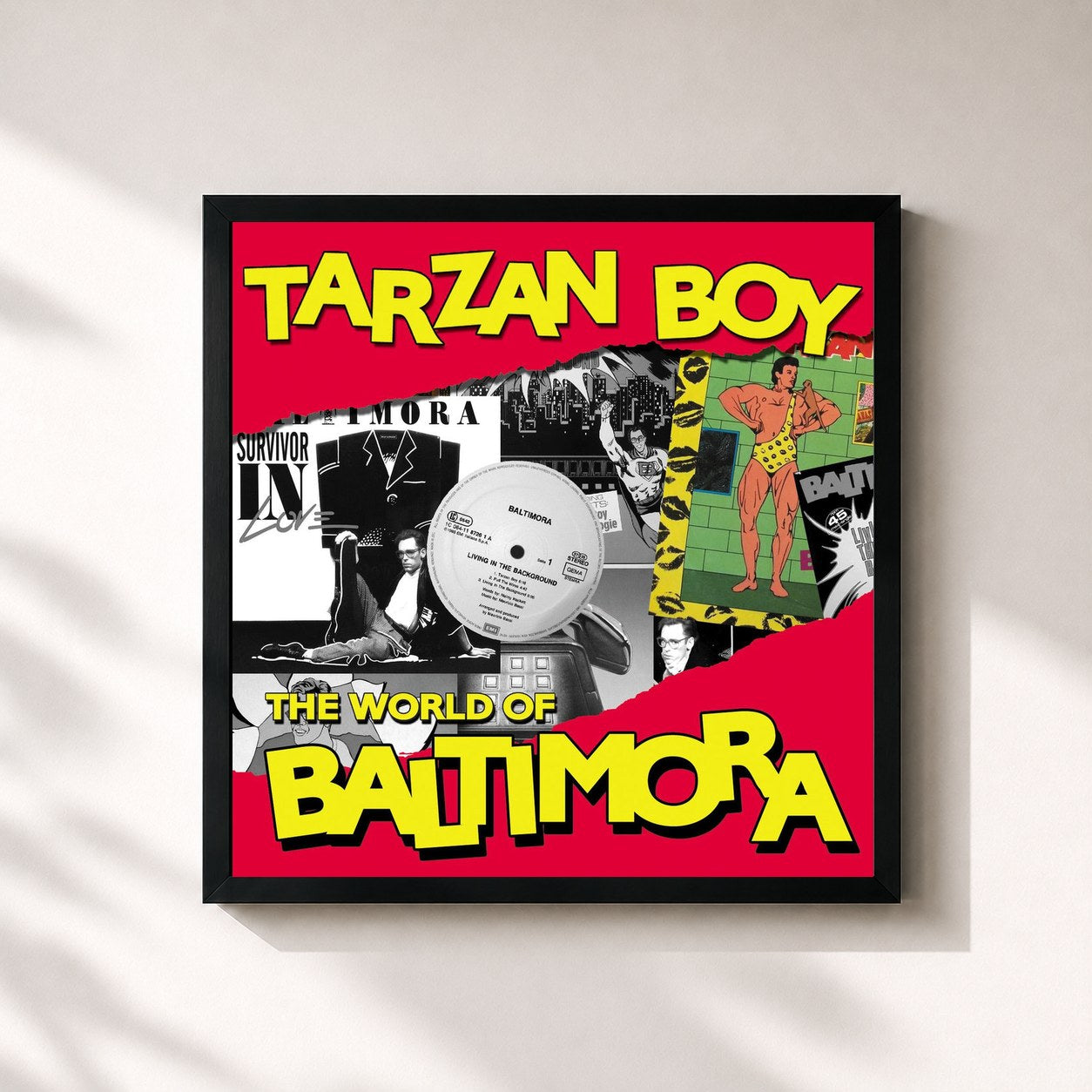 #noir Tableau carré de l'album Tarzan Boy: The World Of Baltimora de Baltimora, cadre noir 32x32 cm