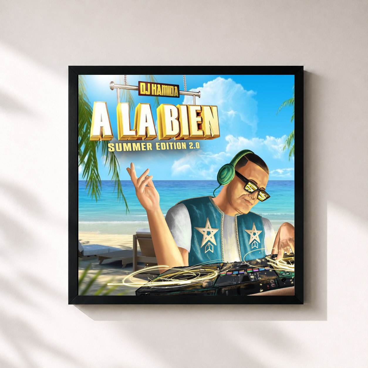 #noir Tableau carré de l'album A la bien (Summer Edition 2.0) de DJ Hamida, cadre noir 32x32 cm