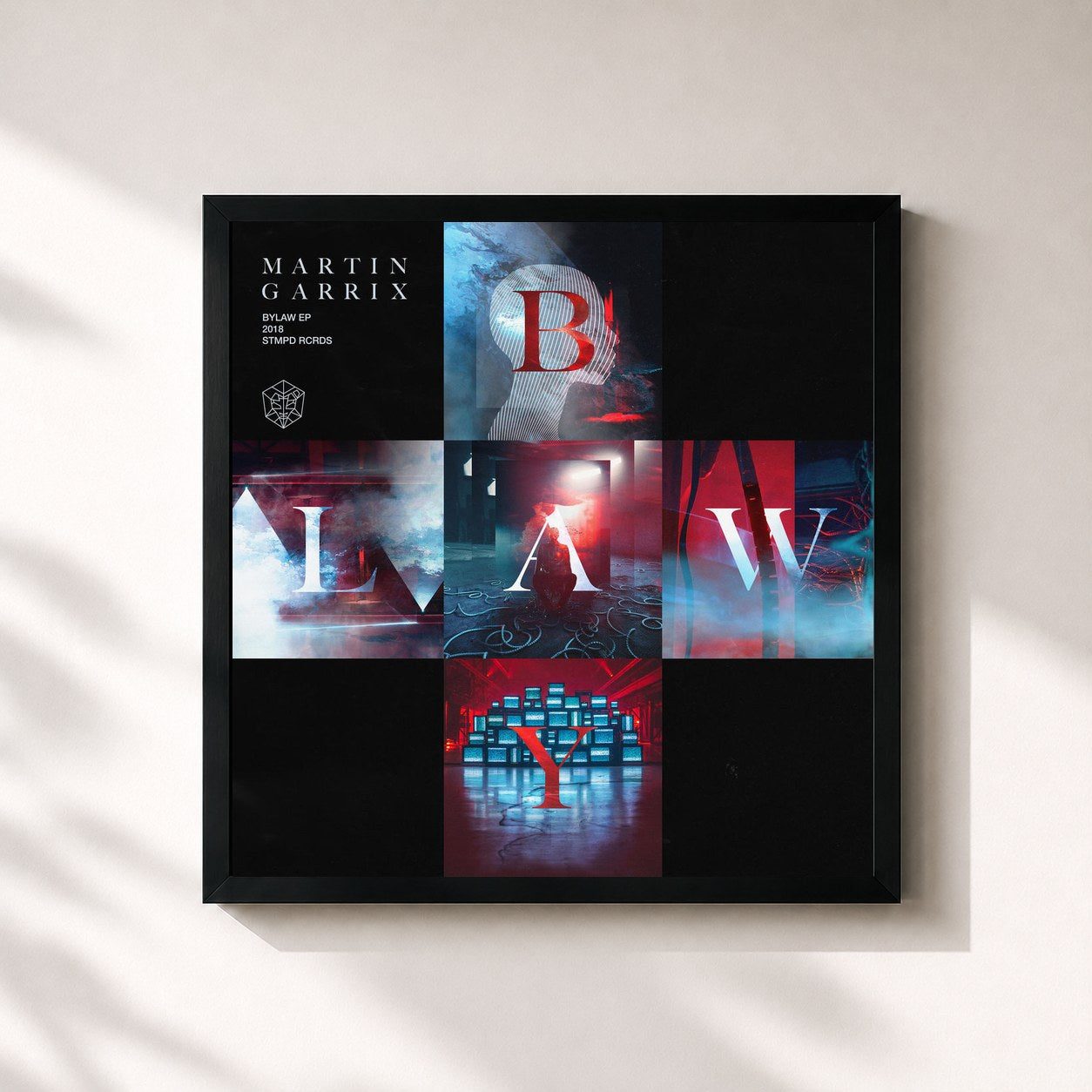 #noir Tableau carré de l'album BYLAW EP de Martin Garrix, cadre noir 32x32 cm