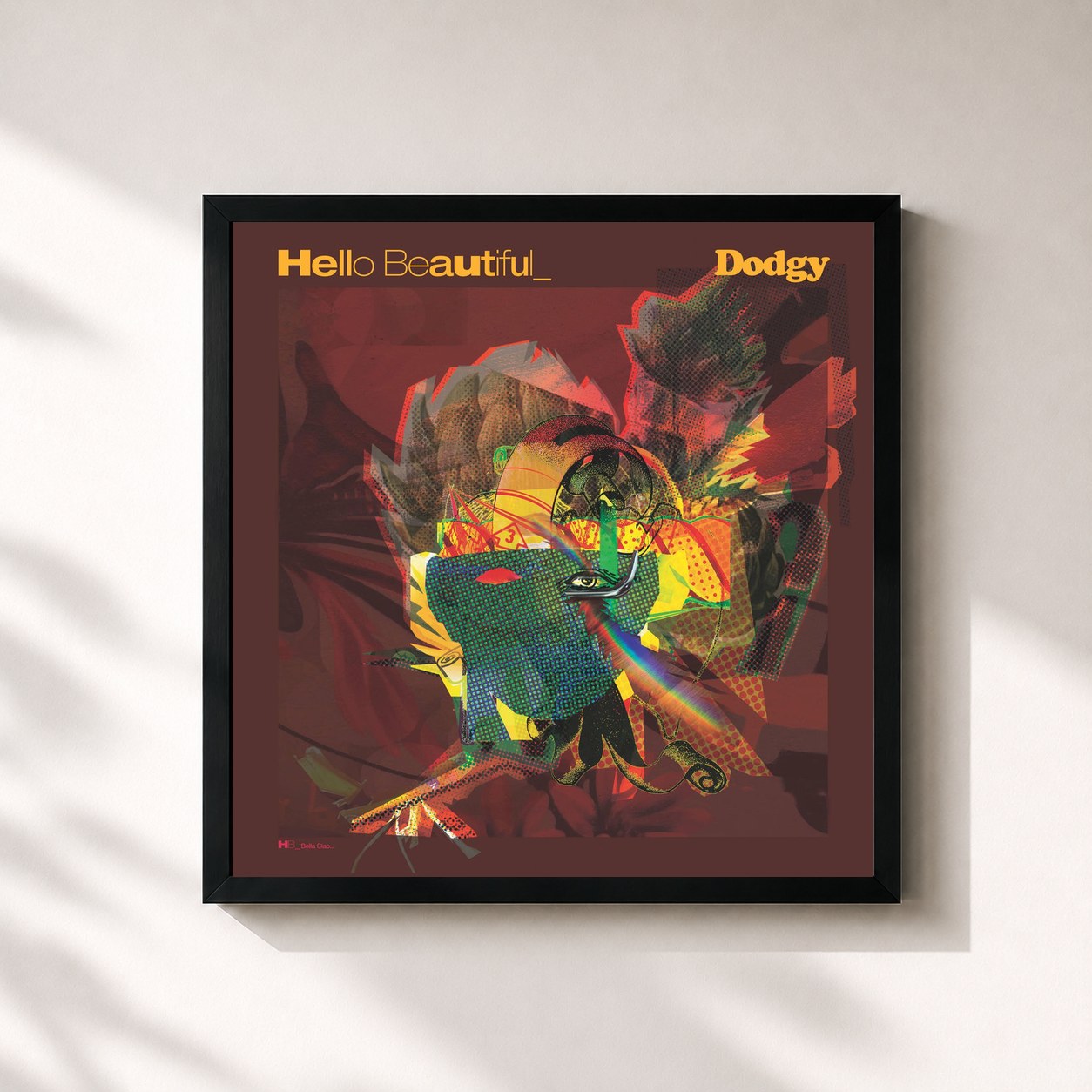 #noir Tableau carré de l'album Hello Beautiful de Dodgy, cadre noir 32x32 cm