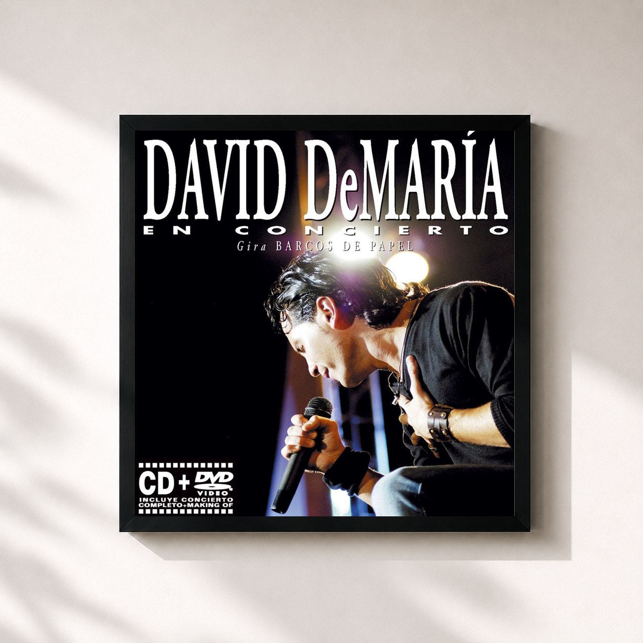 #noir Tableau carré de l'album En concierto de David deMaria, cadre noir 32x32 cm