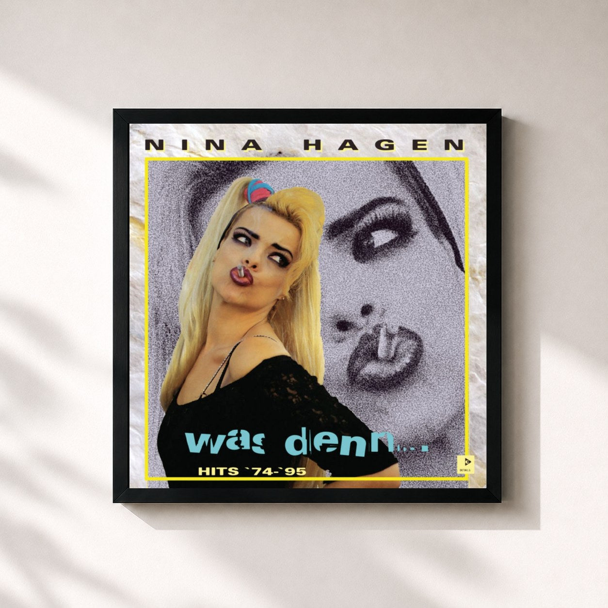 #noir Tableau carré de l'album Was denn de Nina Hagen, cadre noir 32x32 cm