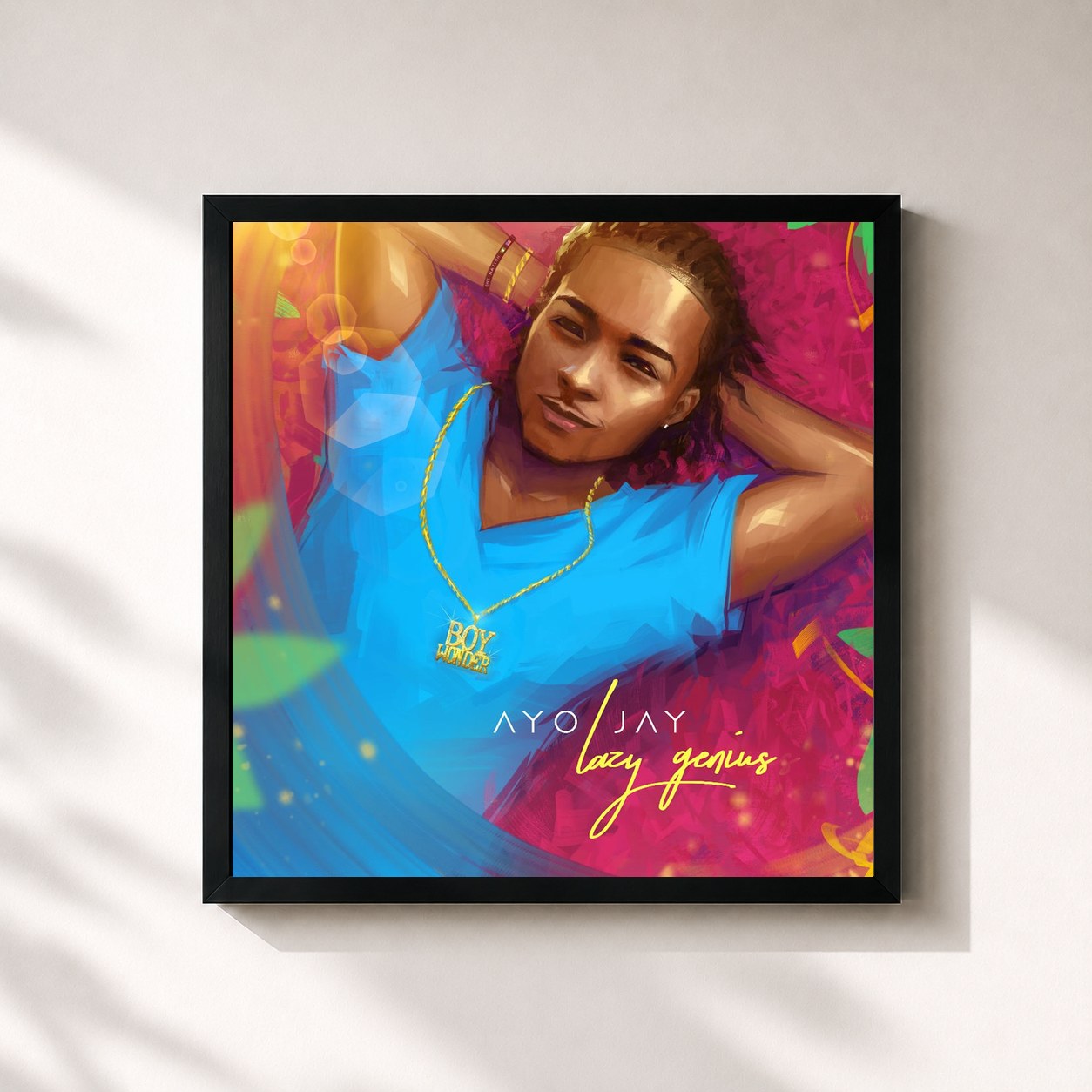 #noir Tableau carré de l'album Lazy Genius de Ayo Jay, cadre noir 32x32 cm