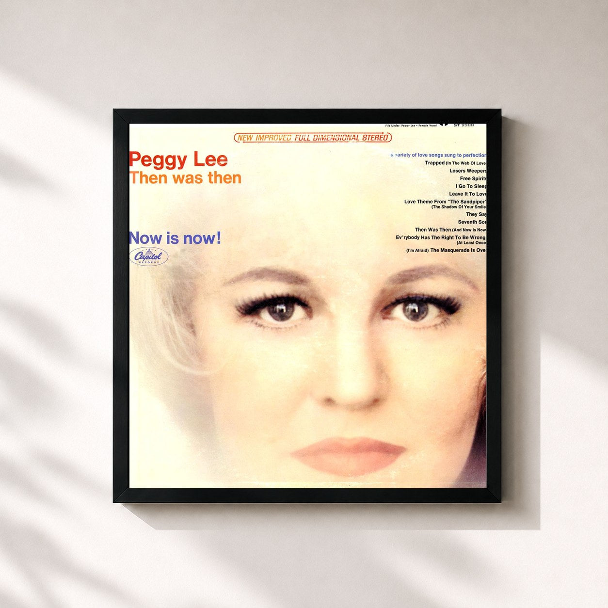 #noir Tableau carré de l'album Then Was Then Now Is Now! de Peggy Lee, cadre noir 32x32 cm