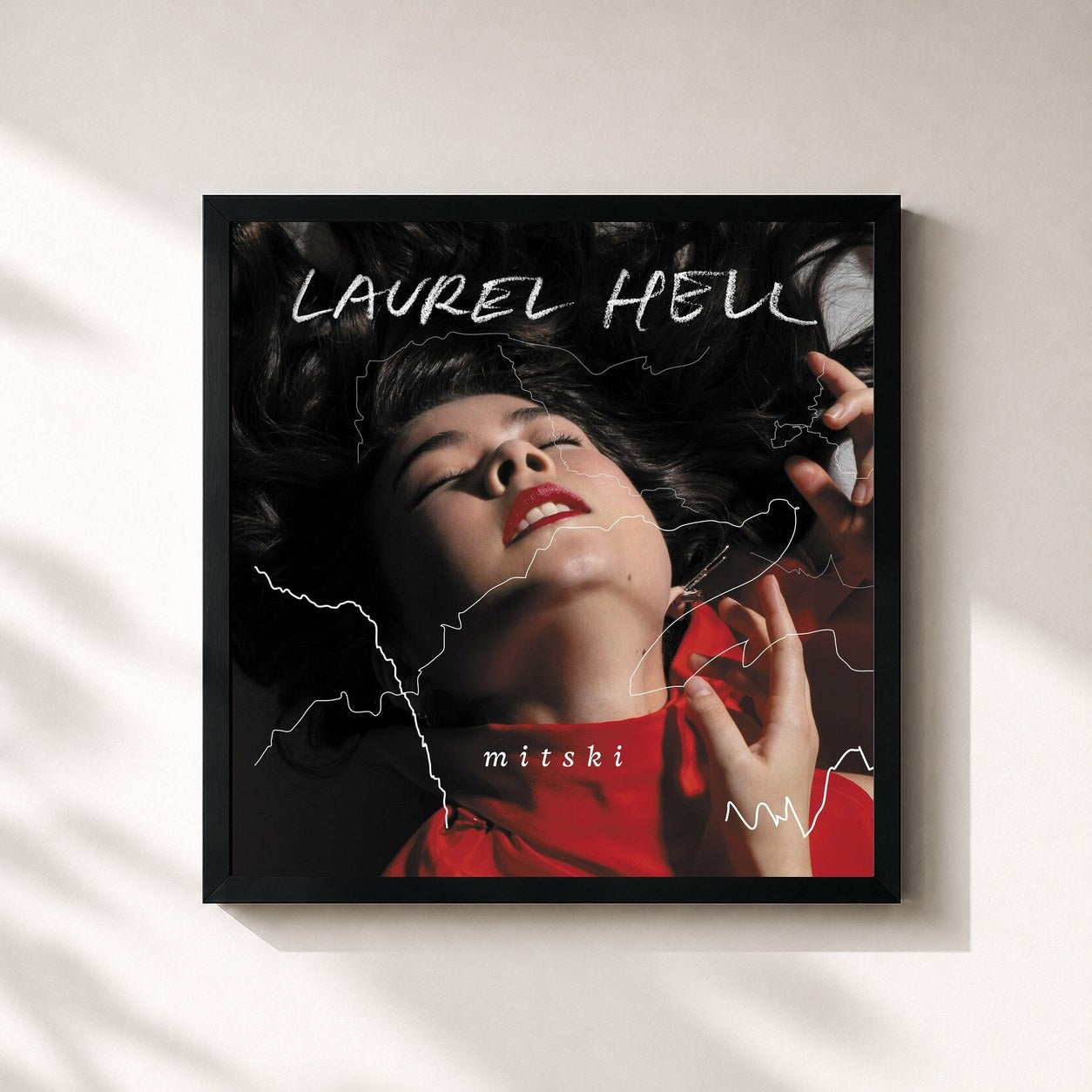 #noir Tableau carré de l'album Laurel Hell de Mitski, cadre noir 32x32 cm
