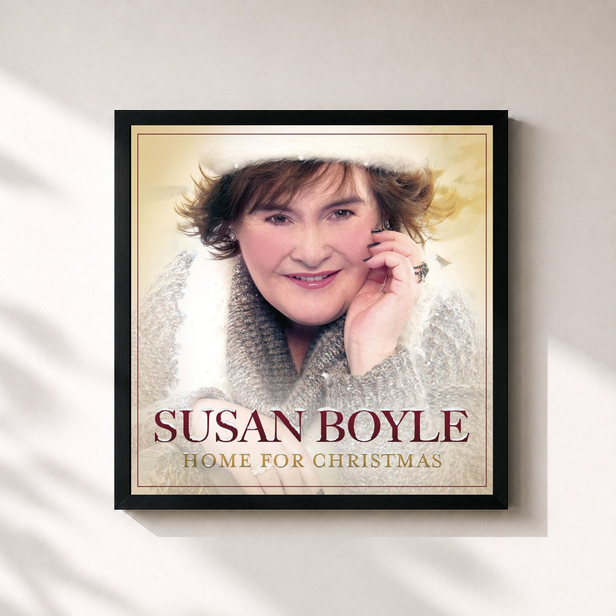 #noir Tableau carré de l'album Home for Christmas de Susan Boyle, cadre noir 32x32 cm