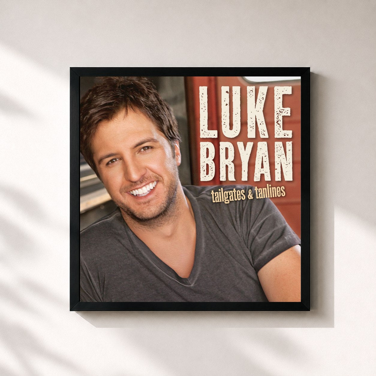 #noir Tableau carré de l'album Tailgates & Tanlines de Luke Bryan, cadre noir 32x32 cm