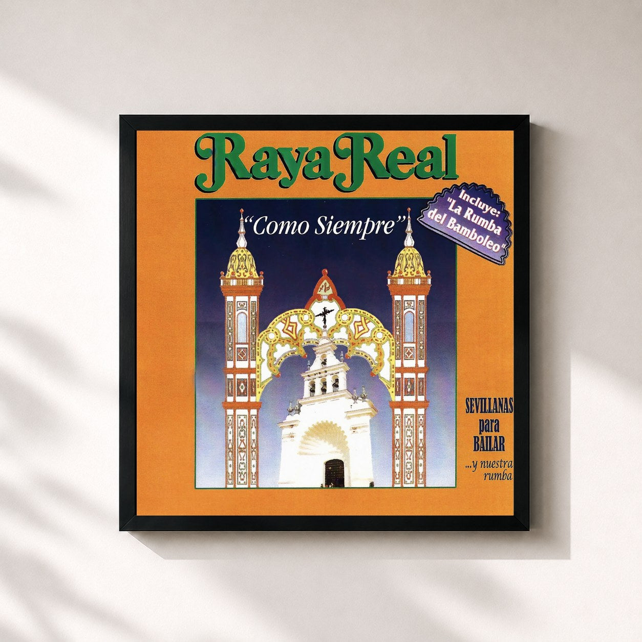 #noir Tableau carré de l'album Como Siempre. Sevillanas para Bailar de Raya Real, cadre noir 32x32 cm