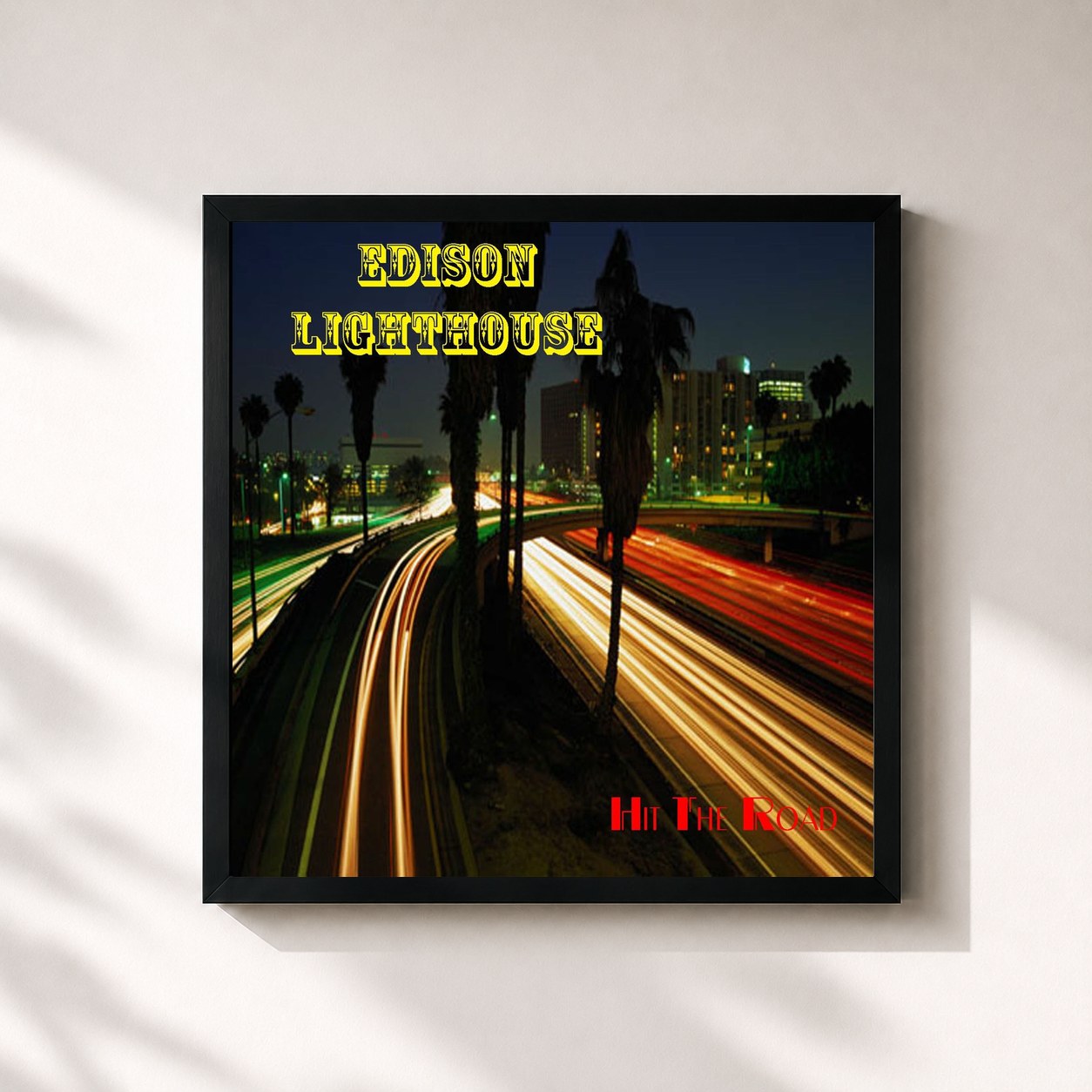 #noir Tableau carré de l'album Hit the Road de Edison Lighthouse, cadre noir 32x32 cm