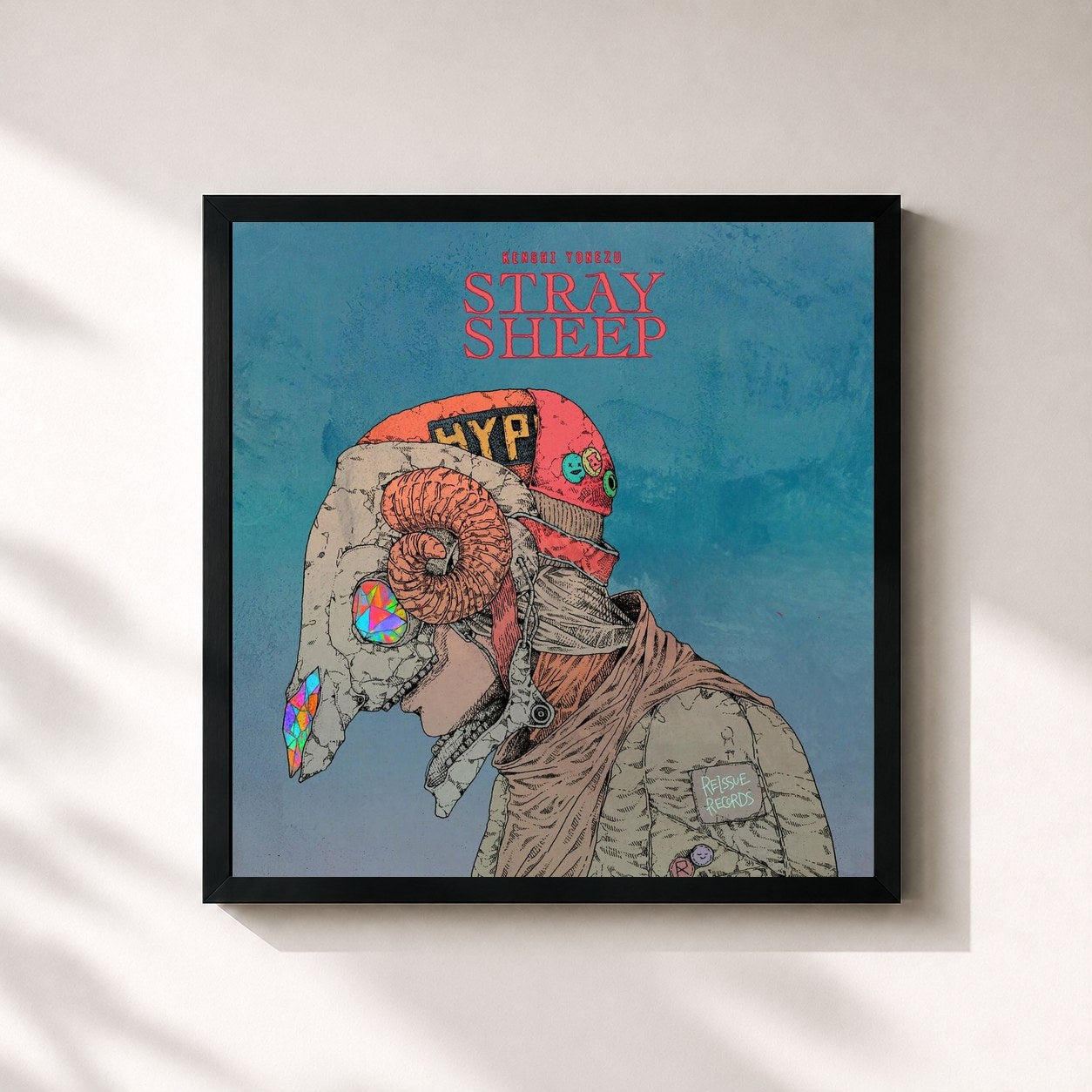 #noir Tableau carré de l'album STRAY SHEEP de Kenshi Yonezu, cadre noir 32x32 cm