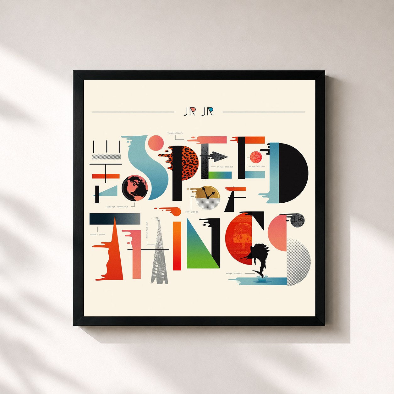 #noir Tableau carré de l'album The Speed of Things de Jr Jr, cadre noir 32x32 cm