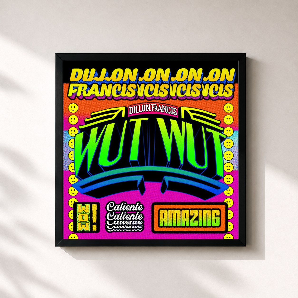 #noir Tableau carré de l'album WUT WUT de Dillon Francis, cadre noir 32x32 cm