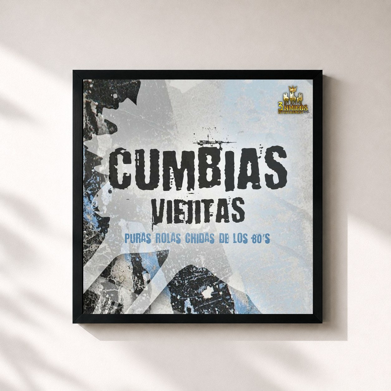 #noir Tableau carré de l'album Puras Rolas Chidas De Los 80's de Cumbias Viejitas, cadre noir 32x32 cm