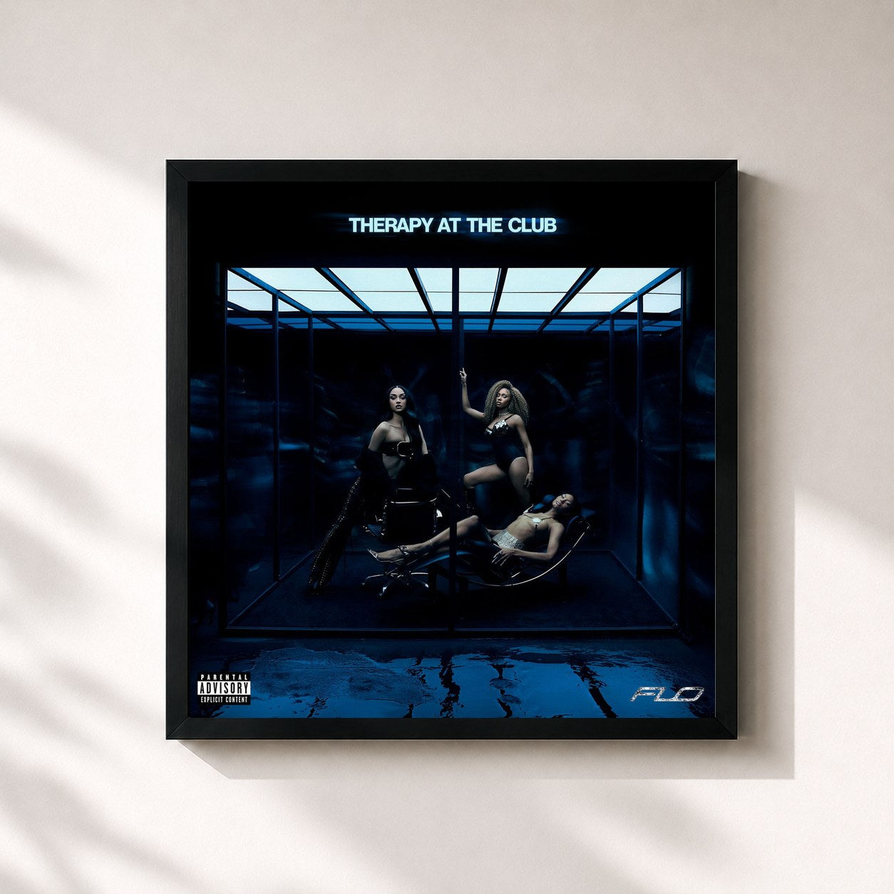 #noir Tableau carré de l'album THERAPY AT THE CLUB de FLO, cadre noir 32x32 cm