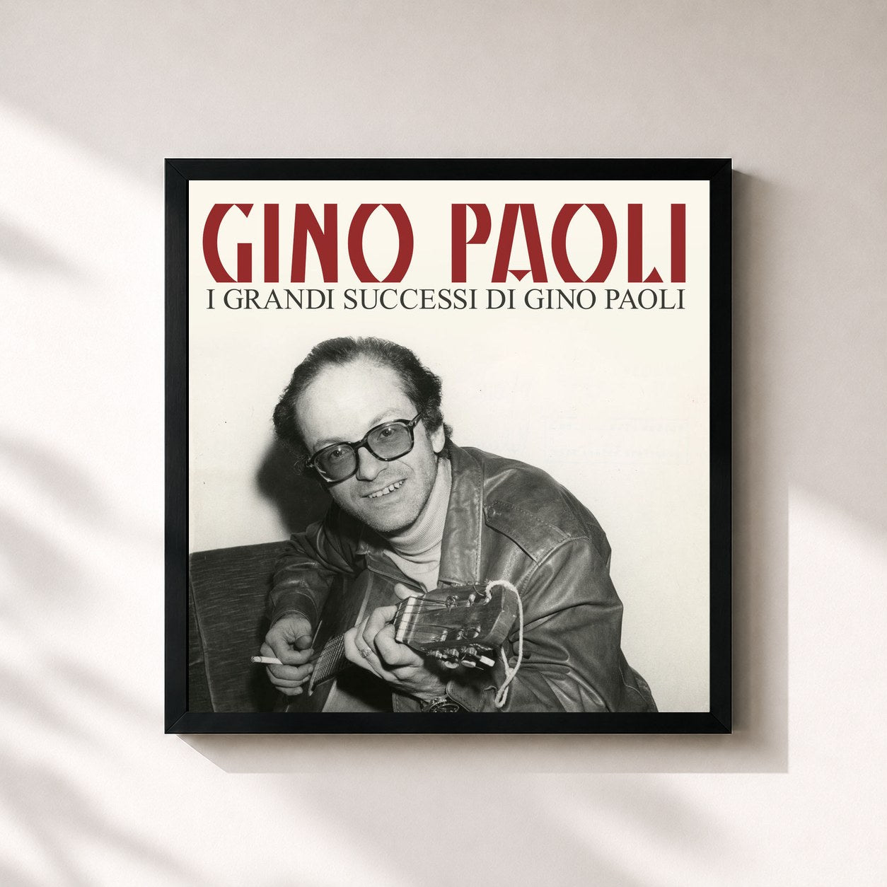 #noir Tableau carré de l'album I Grandi Successi di Gino Paoli de Gino Paoli, cadre noir 32x32 cm