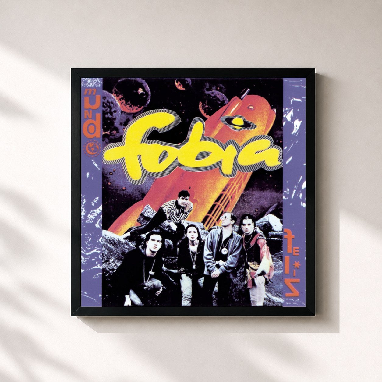 #noir Tableau carré de l'album Mundo Feliz de Fobia, cadre noir 32x32 cm