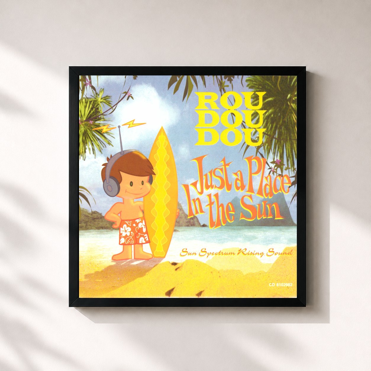 #noir Tableau carré de l'album just a place in the sun de Roudoudou, cadre noir 32x32 cm