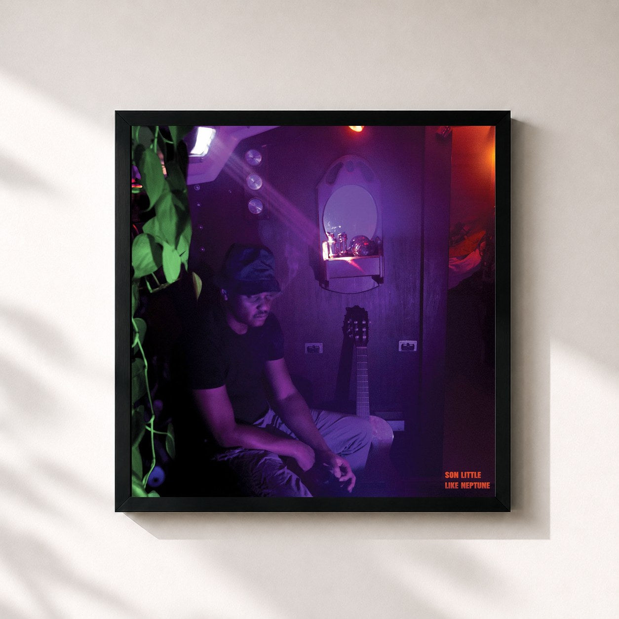 #noir Tableau carré de l'album Like Neptune de Son Little, cadre noir 32x32 cm
