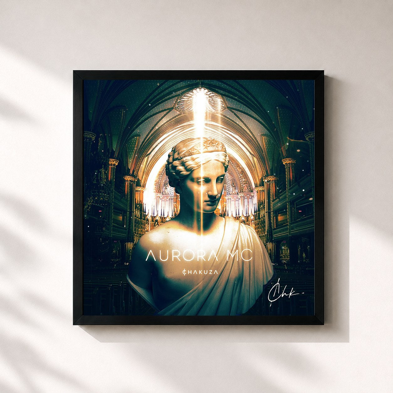 #noir Tableau carré de l'album Aurora MC de Chakuza, cadre noir 32x32 cm