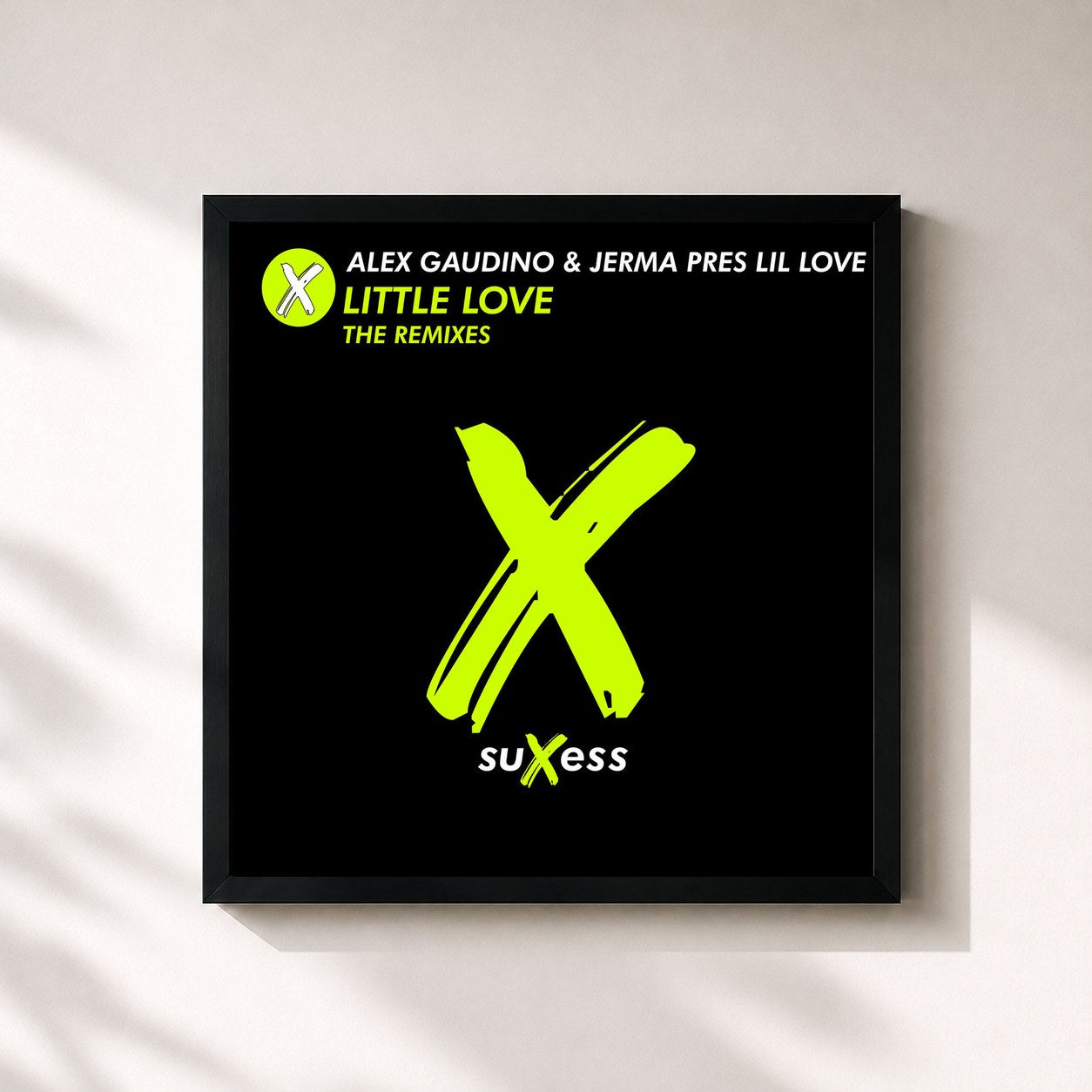 #noir Tableau carré de l'album Little Love the Remixes de Alex Gaudino, cadre noir 32x32 cm