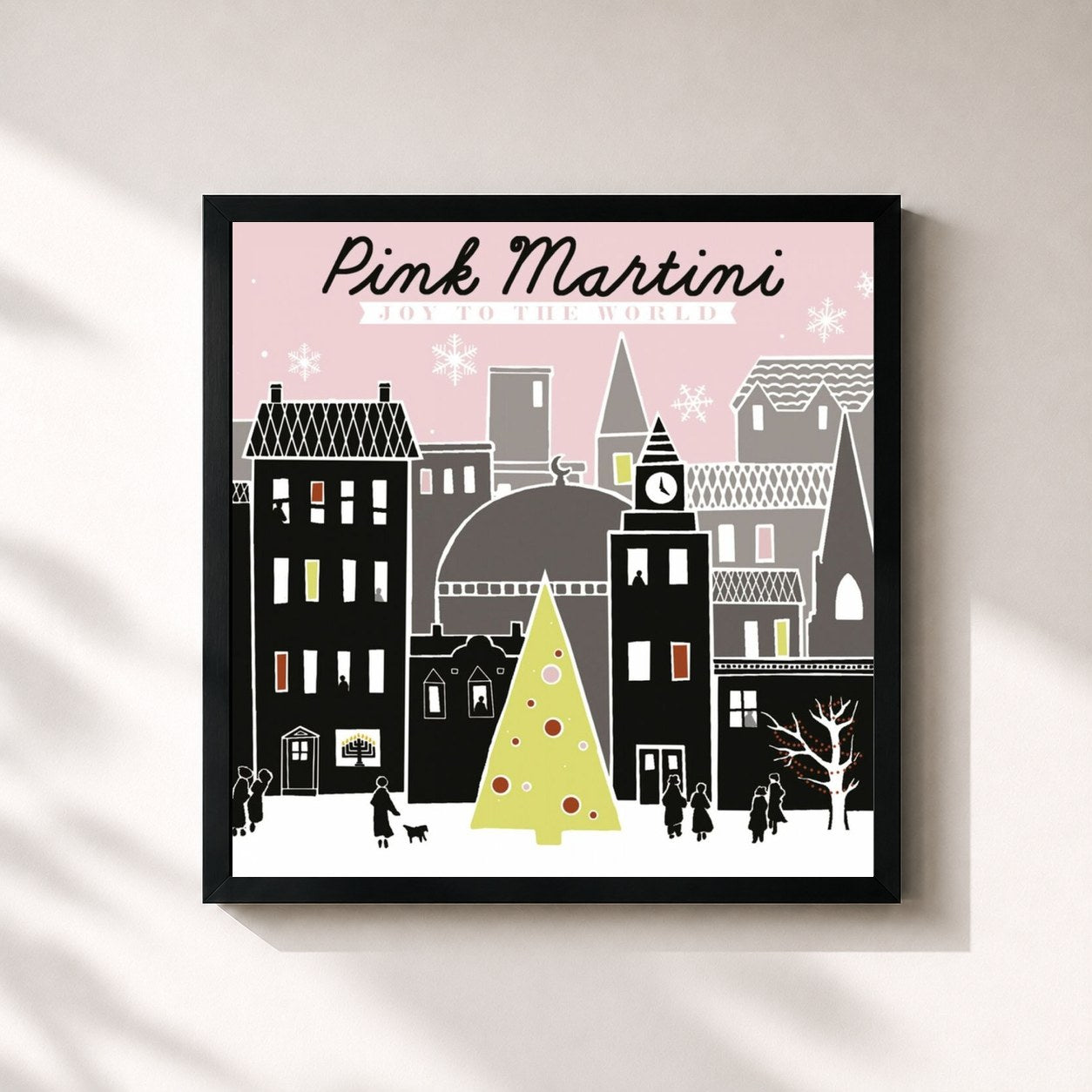 #noir Tableau carré de l'album Joy to the World de Pink Martini, cadre noir 32x32 cm