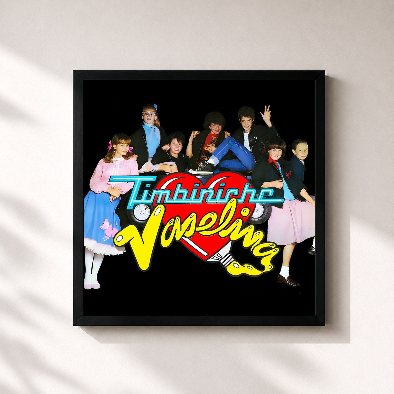 #noir Tableau carré de l'album Vaselina de Timbiriche, cadre noir 32x32 cm