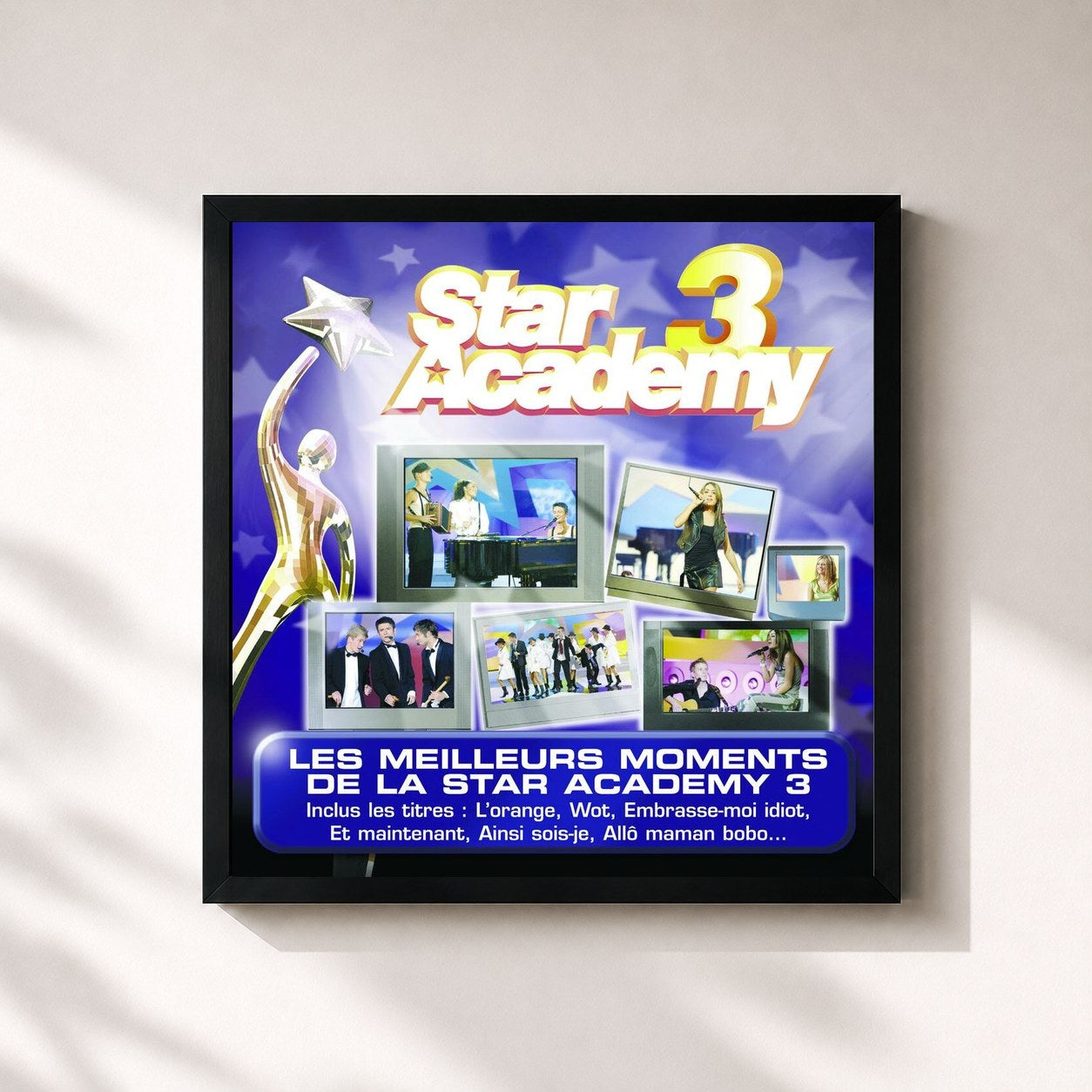 #noir Tableau carré de l'album Les Meilleurs Moments Du Prime de Star Academy, cadre noir 32x32 cm