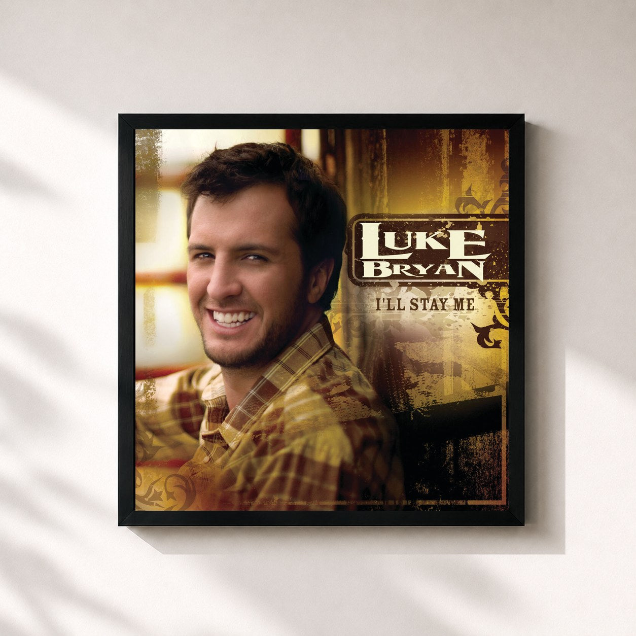#noir Tableau carré de l'album I'll Stay Me de Luke Bryan, cadre noir 32x32 cm