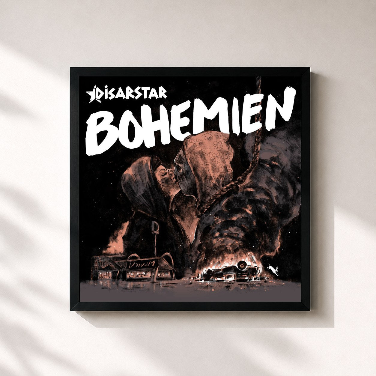 #noir Tableau carré de l'album Bohemien de Disarstar, cadre noir 32x32 cm