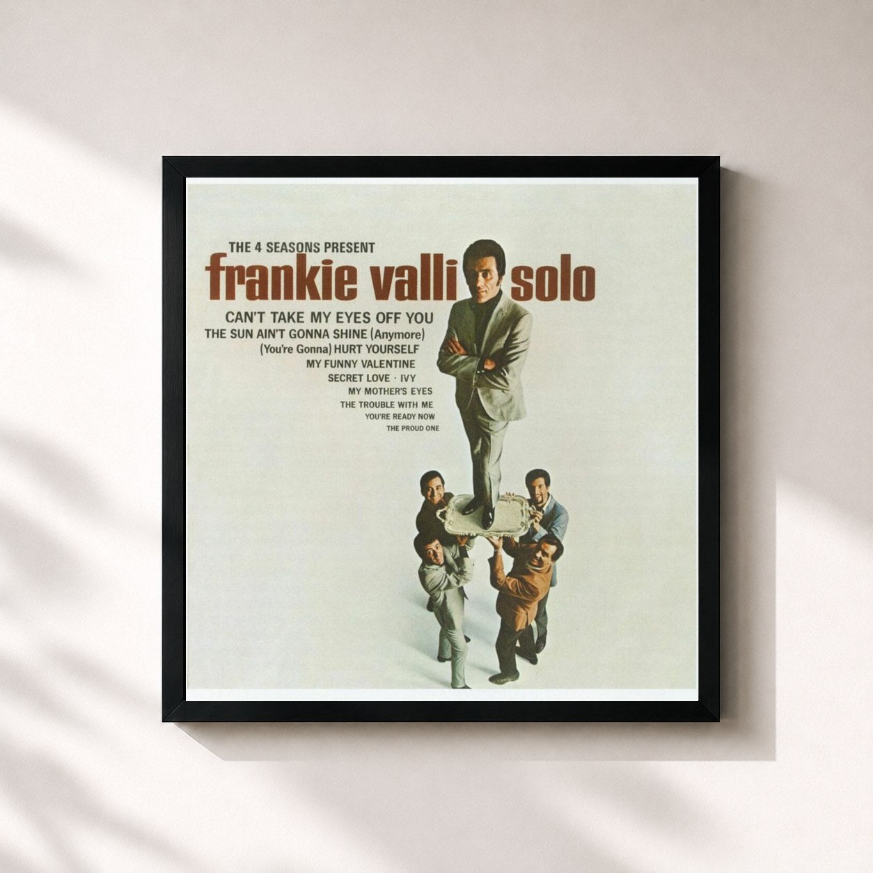 #noir Tableau carré de l'album Solo de Frankie Valli, cadre noir 32x32 cm
