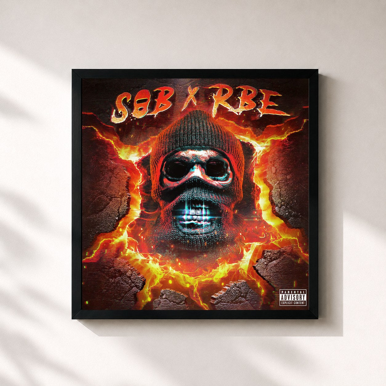 #noir Tableau carré de l'album GANGIN II de SOB X RBE, cadre noir 32x32 cm