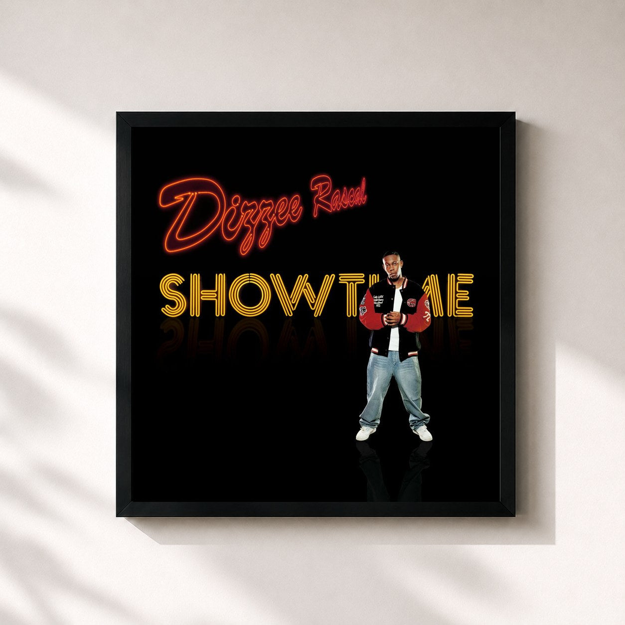 #noir Tableau carré de l'album Showtime de Dizzee Rascal, cadre noir 32x32 cm